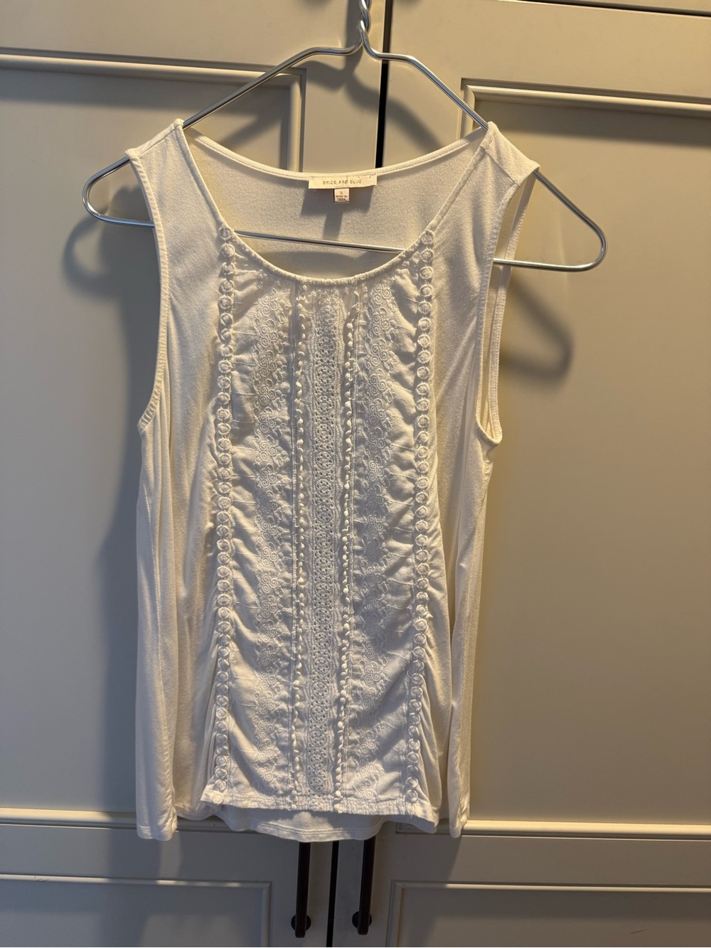 Skies Are Blue White Embroidered Sleeveless Tank